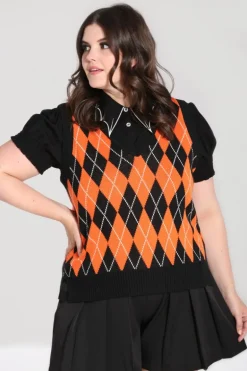 Rhombus Vest Black-Orange