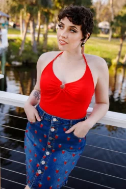 Strawberry Denim Mini Skirt