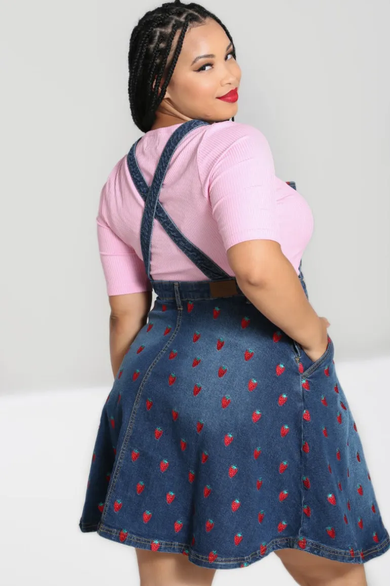 Strawberry Denim Pinafore Dress