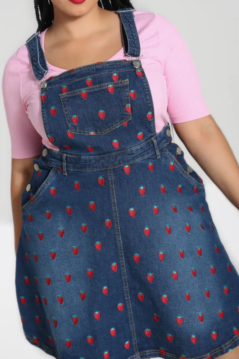 Strawberry Denim Pinafore Dress