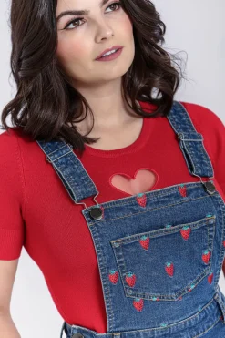 Strawberry Denim Pinafore Dress