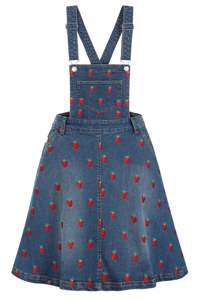 Strawberry Denim Pinafore Dress