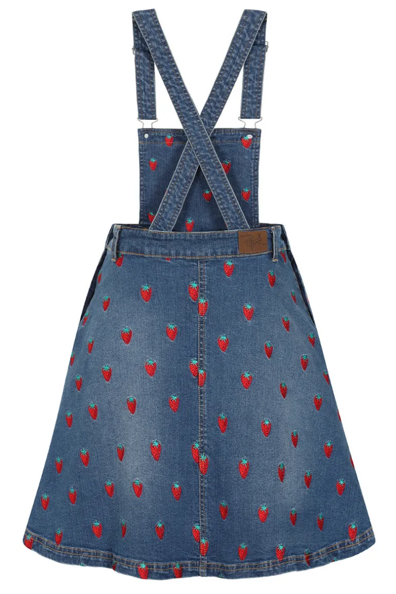 Strawberry Denim Pinafore Dress
