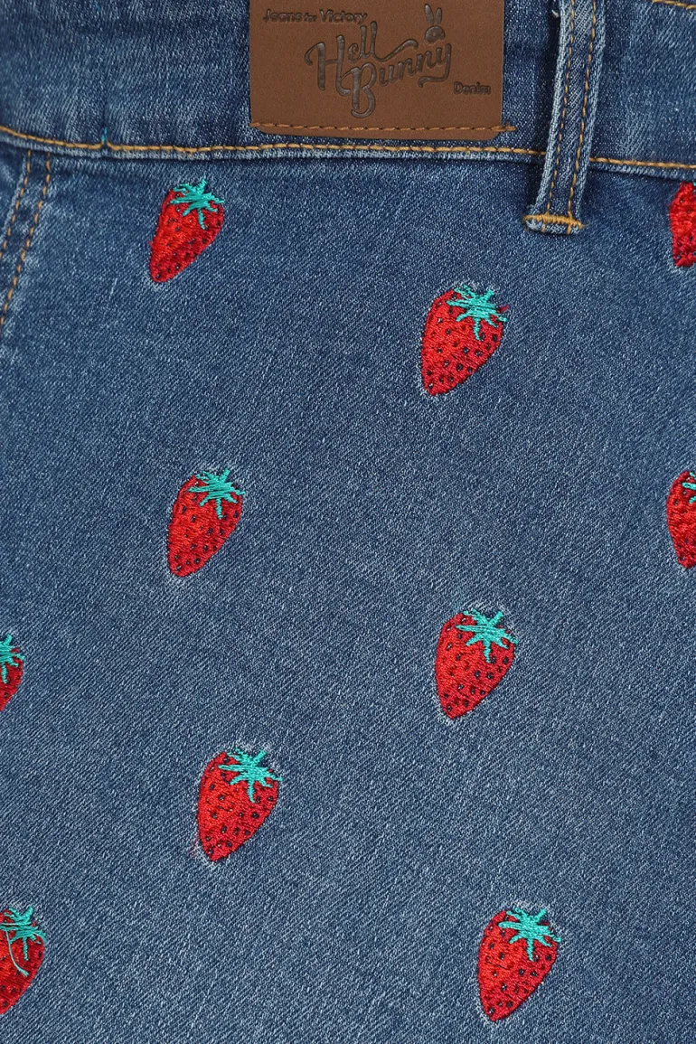 Strawberry Denim Pinafore Dress